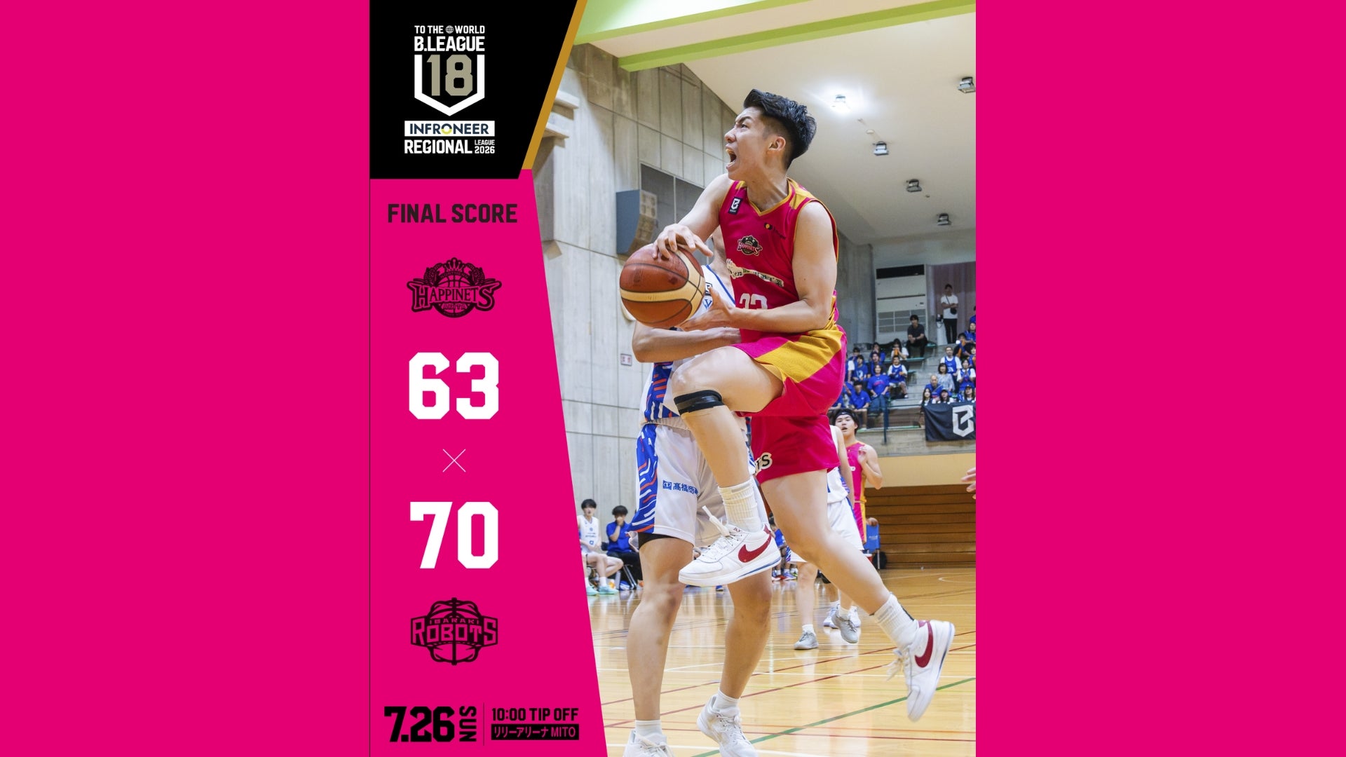 【U18試合結果】7/26（日）インフロニア B.LEAGUE U18 REGIONAL LEAGUE 2026 vs. 茨城U18@リリーアリーナMITO