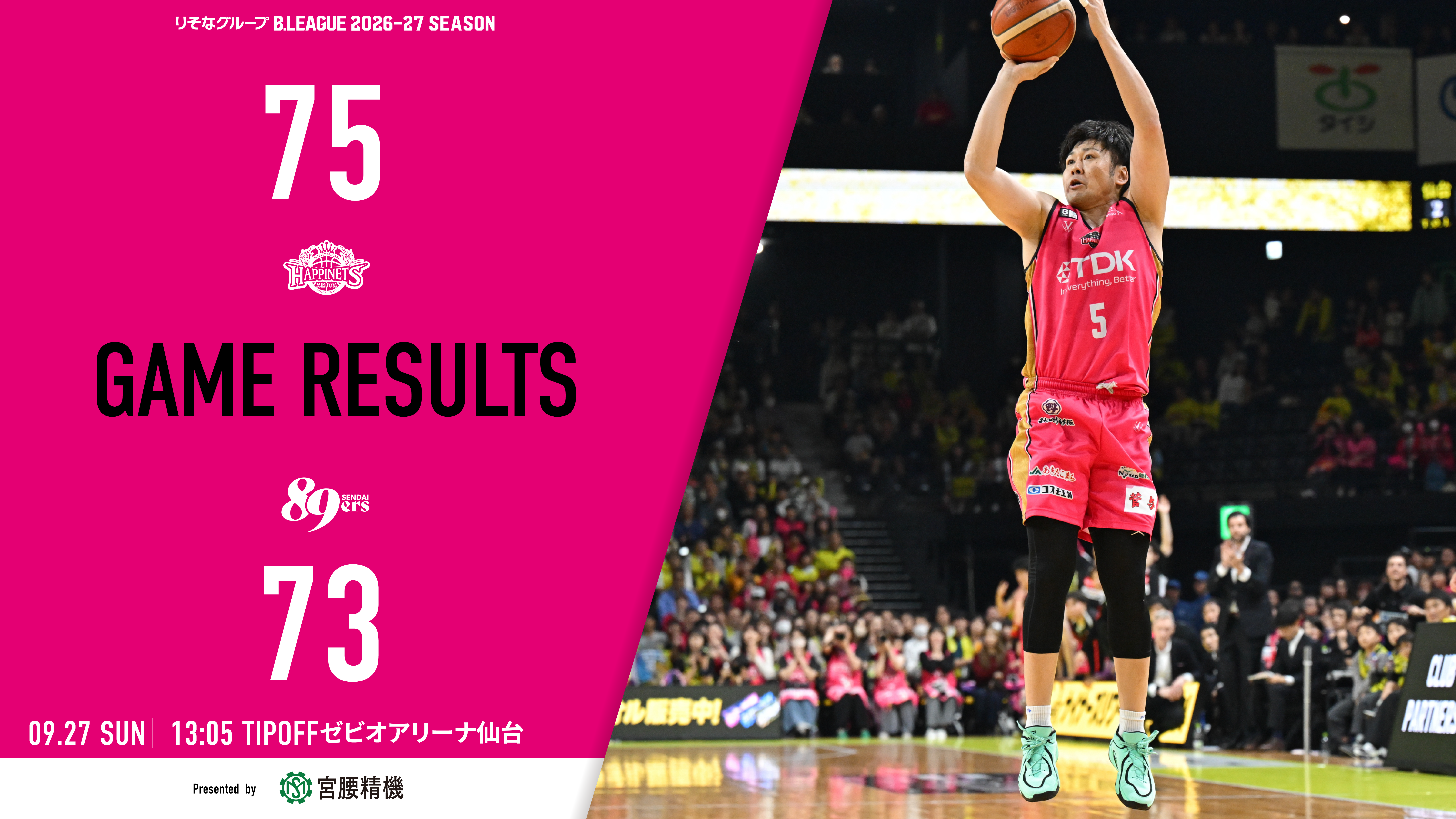【試合結果】9/27（日）vs.仙台89ERS@ゼビオアリーナ仙台