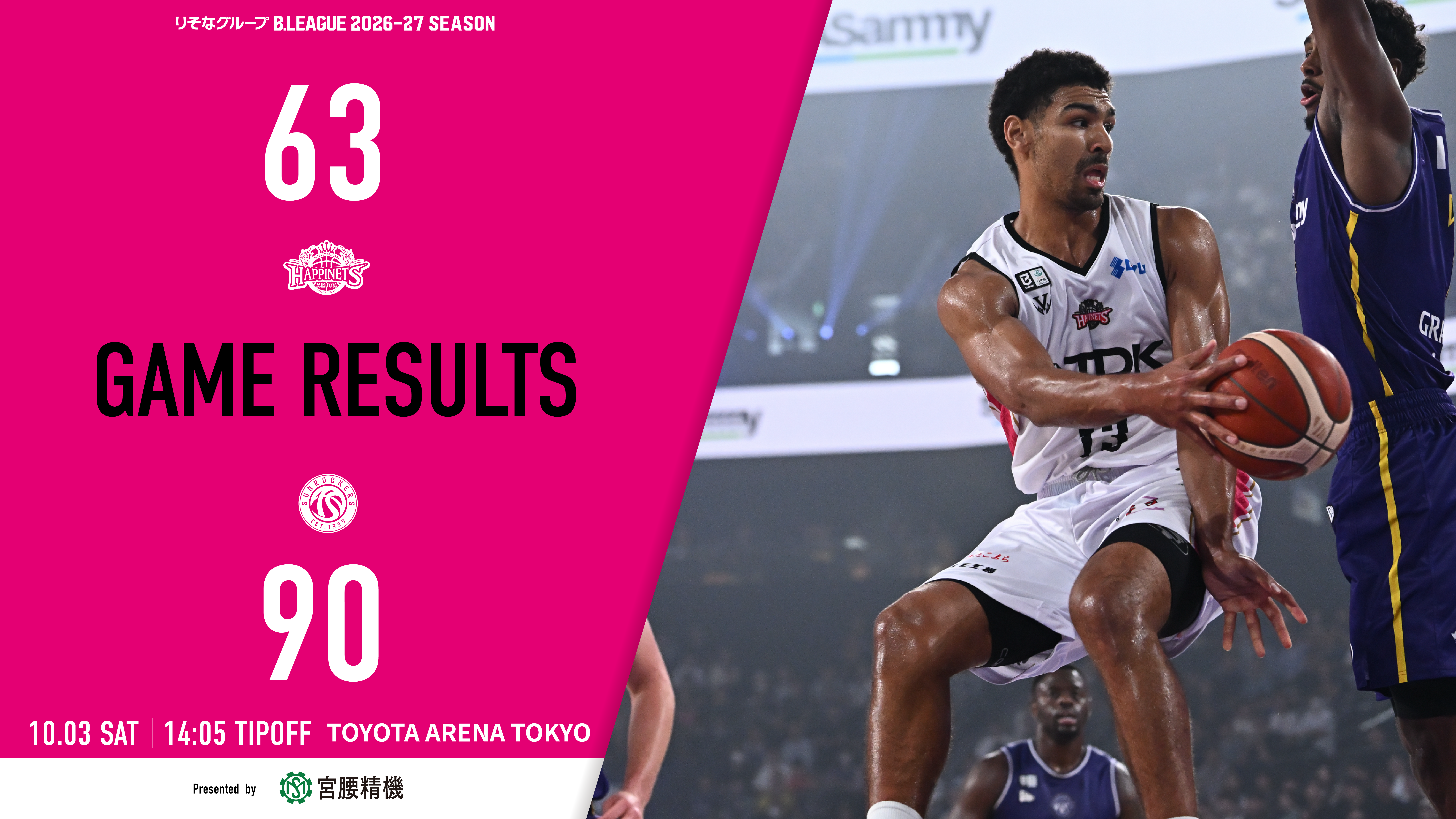 【試合結果】10/3（土）vs.東京サンロッカーズ@TOYOTA ARENA TOKYO
