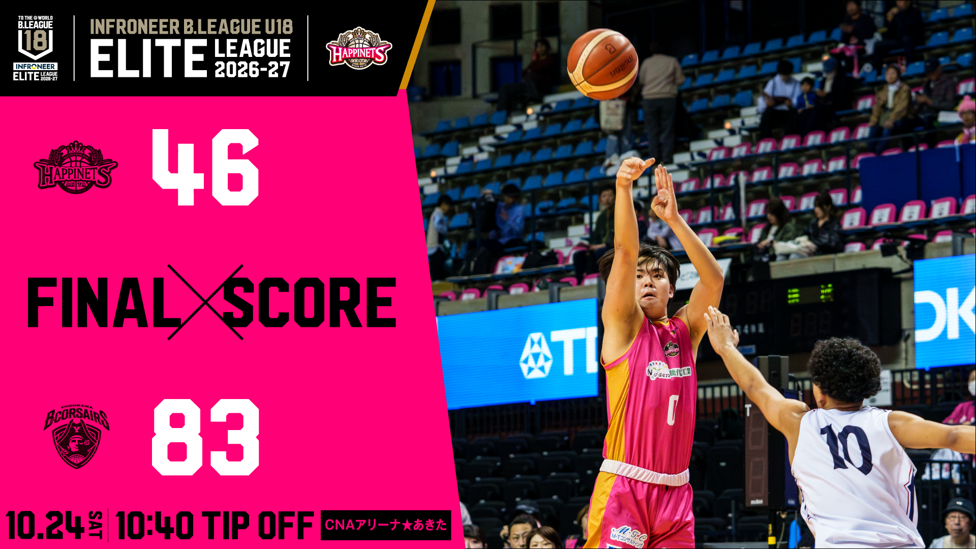 【U18試合結果】10/24（土）インフロニア B.LEAGUE U18 ELITE LEAGUE 2026-27 vs.横浜BC U18